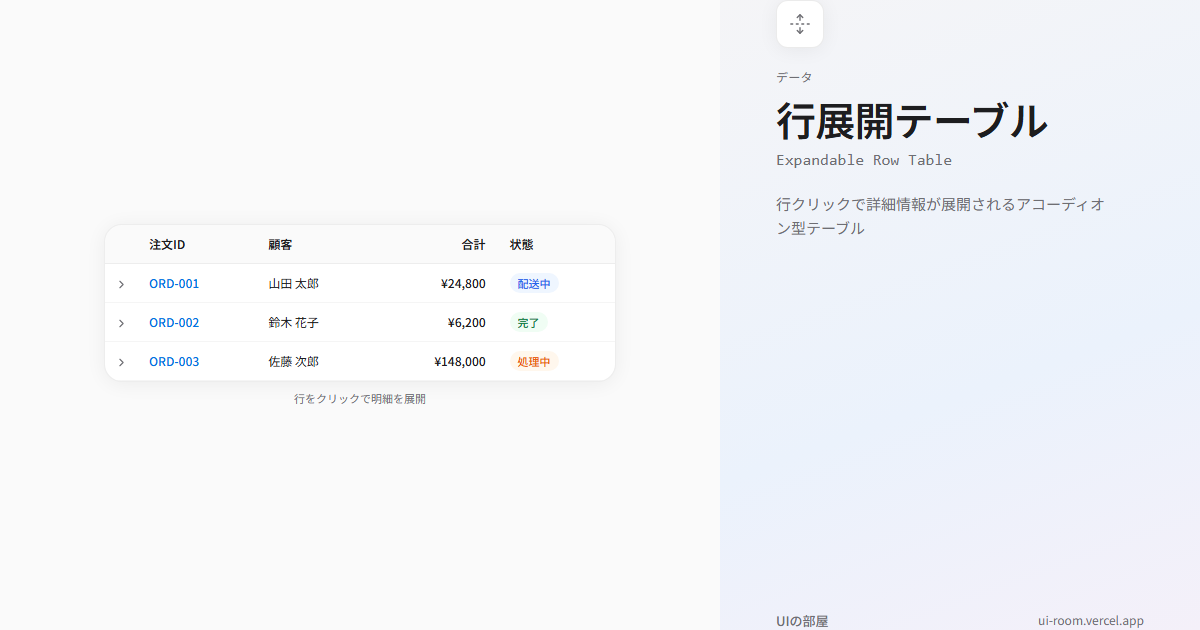 行展開テーブル (Expandable Row Table) | UIの部屋